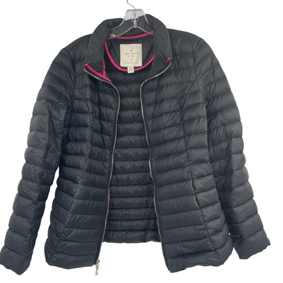 Kate Spade Quilted Down Puffer Full Zip Lightweight Hooded Jacket Black Small P - Picture 4 of 17